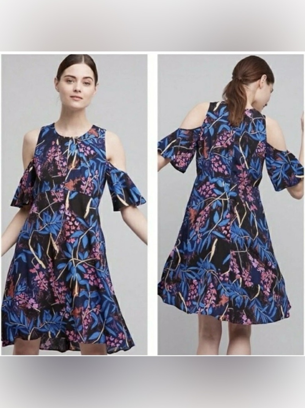 NWOT Anthropologie Maeve Elia Cold Shoulder Tropical Dress, Size 14